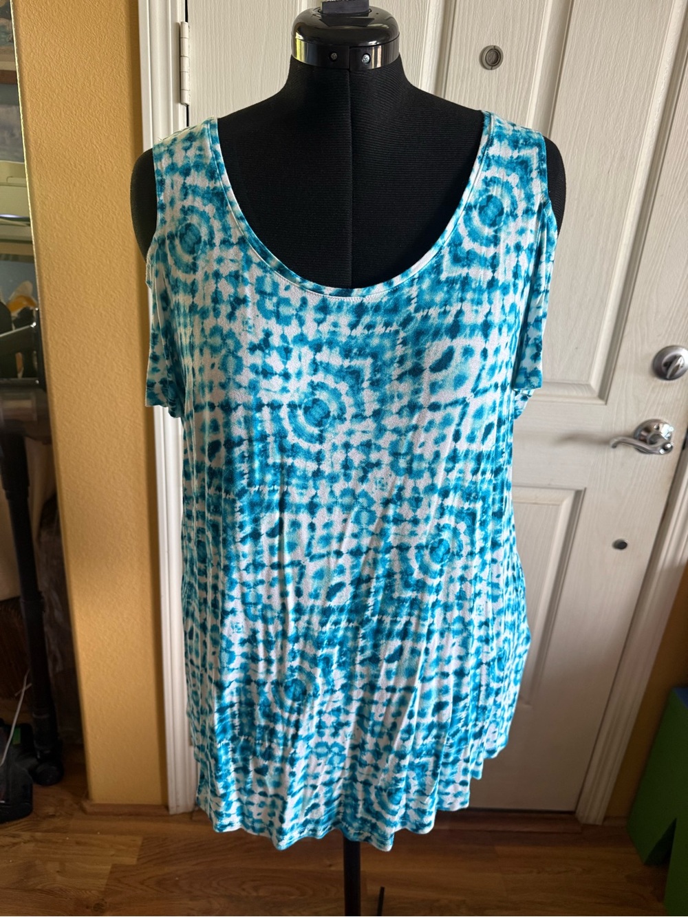 JM Collection Teal Tie-Dye Scoop Neck Tunic